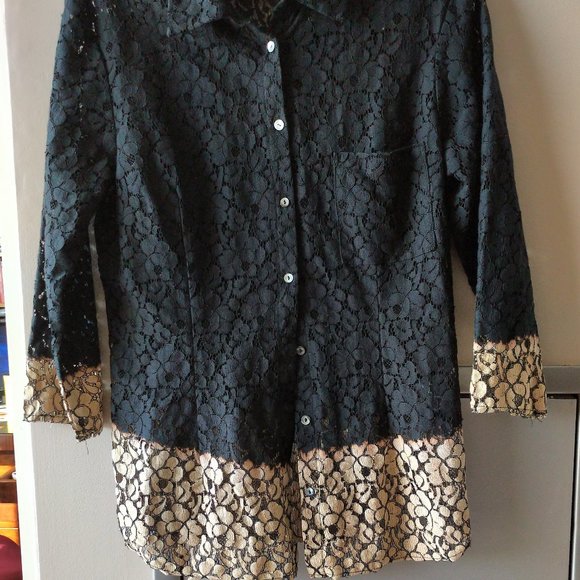 Velvet by graham spencer black lace look w/beige M - Picture 1 of 11
